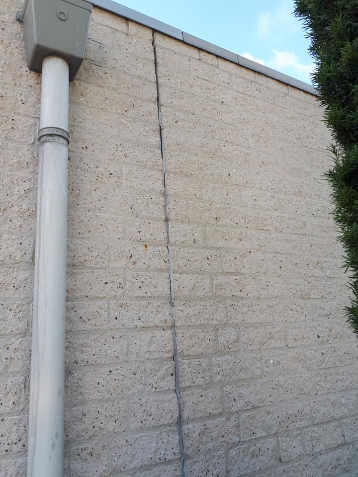 Broken seal on concrete wall joint