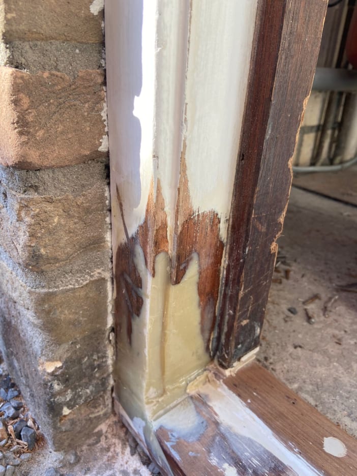 Left corner of door frame has been sealed